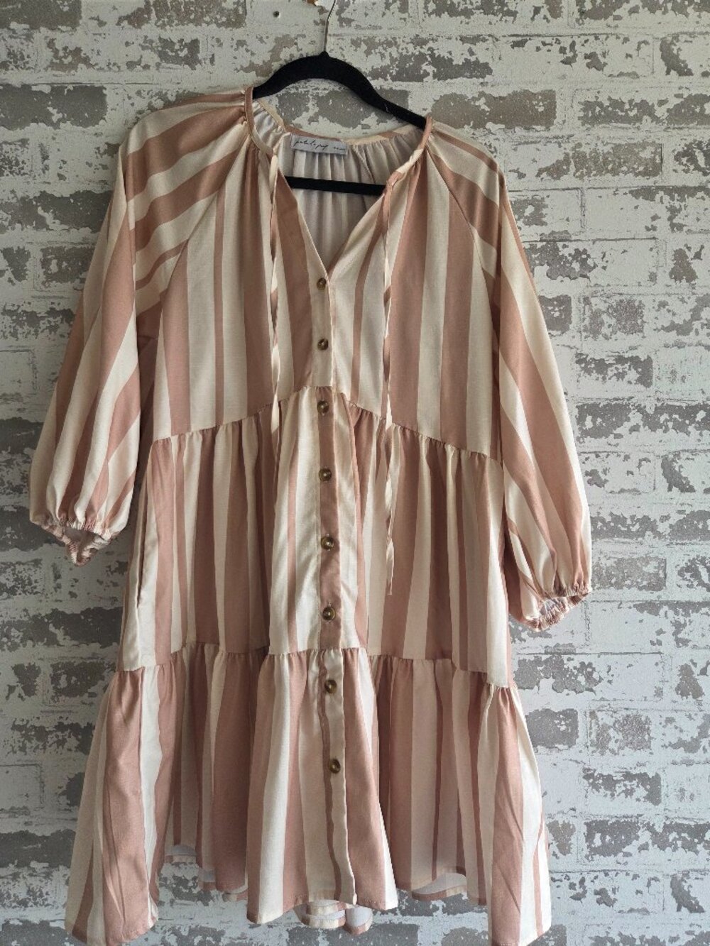 Petal + Pup Tan & White Striped Tiered Babydoll Mini Dress | XS